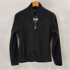 TWEEDS Fleece Jacket Size Medium Full Zip Charcoal Gray Side Pockets Plaid Lined